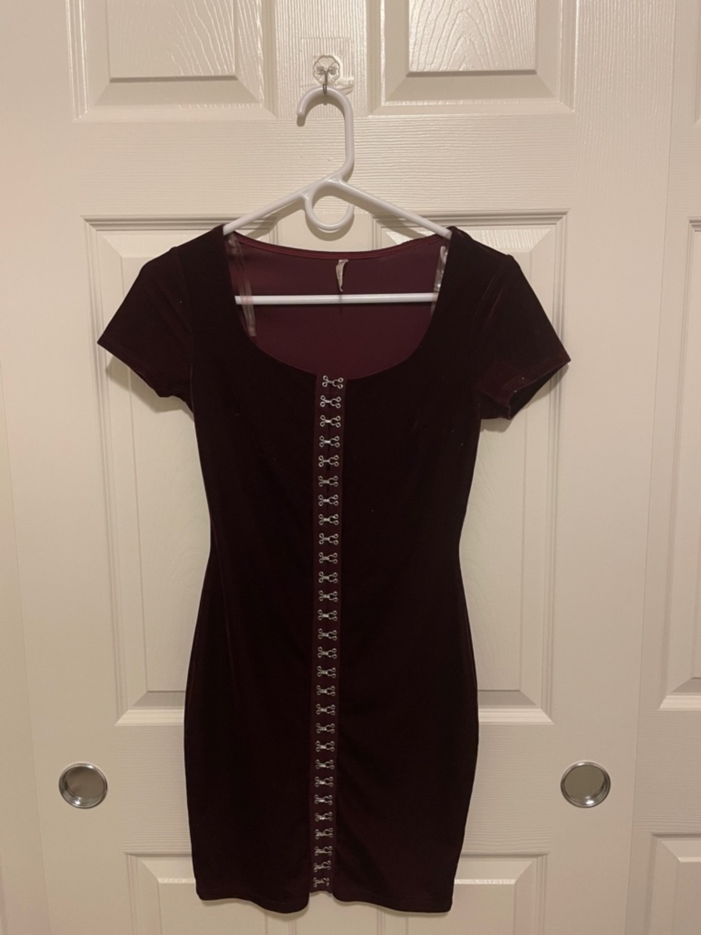 Velvet Hook-and-Eye Mini Dress in Burgundy